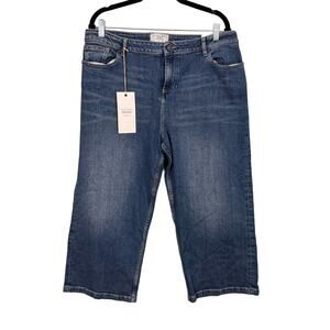 FAT FACE Denim Jeans Womens 12 Wide Leg Capri Cropped High Rise Medium Wash Blue